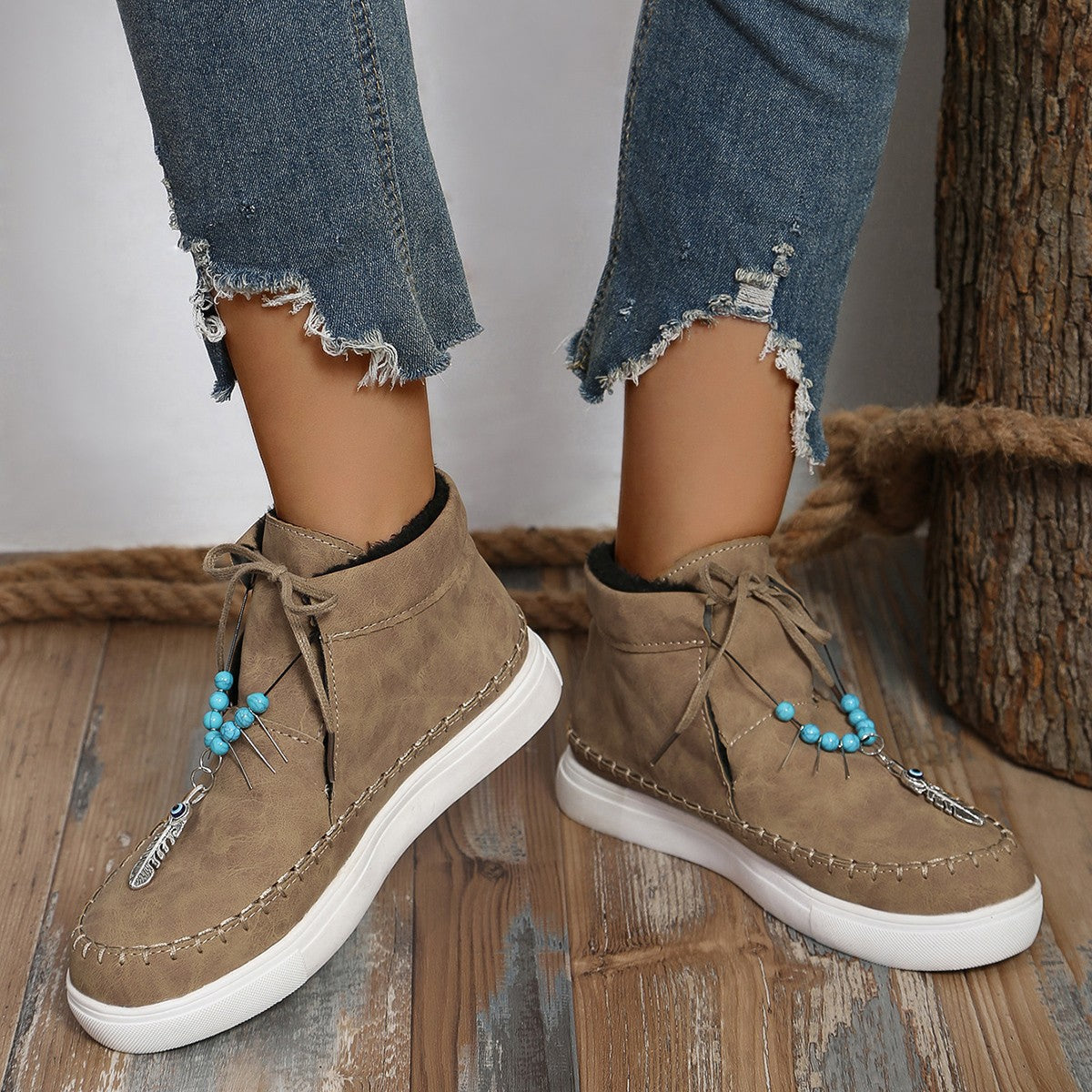 Tied Bead Trim Platform Sneakers - Sydney So Sweet