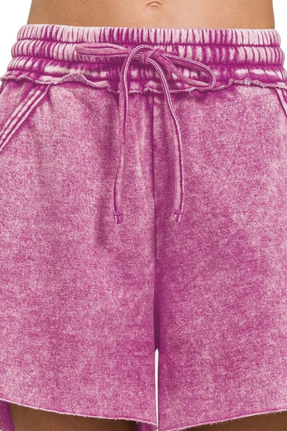 Zenana Acid Wash Fleece Drawstring Shorts With Pockets - Sydney So Sweet