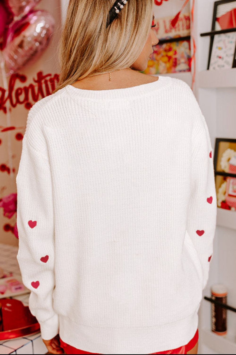 Heart Round Neck Long Sleeve Sweater - Sydney So Sweet