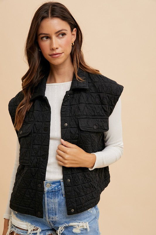 Annie Wear Texture Quilted Snap Down Vest Coat - Sydney So Sweet