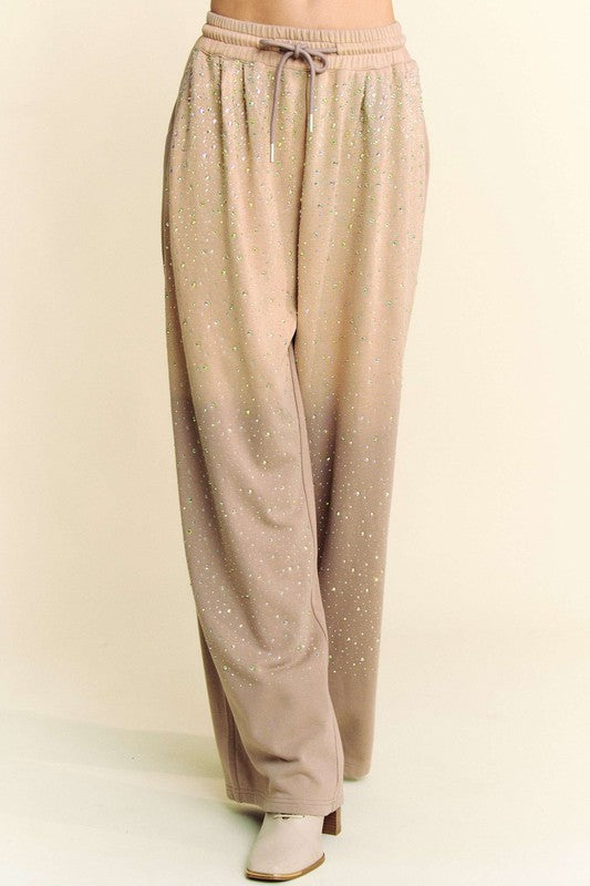 Davi & Dani Rhinestone Drawstring Wide Leg Pants - Sydney So Sweet