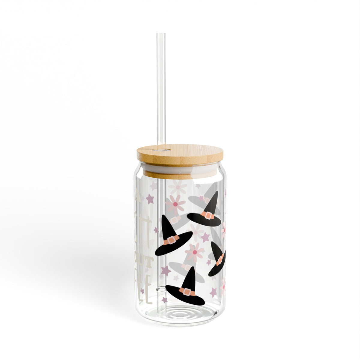 I'm a Witch Without Coffee Halloween Sipper Glass 16oz Reusable Drink Jar with Lid & Straw