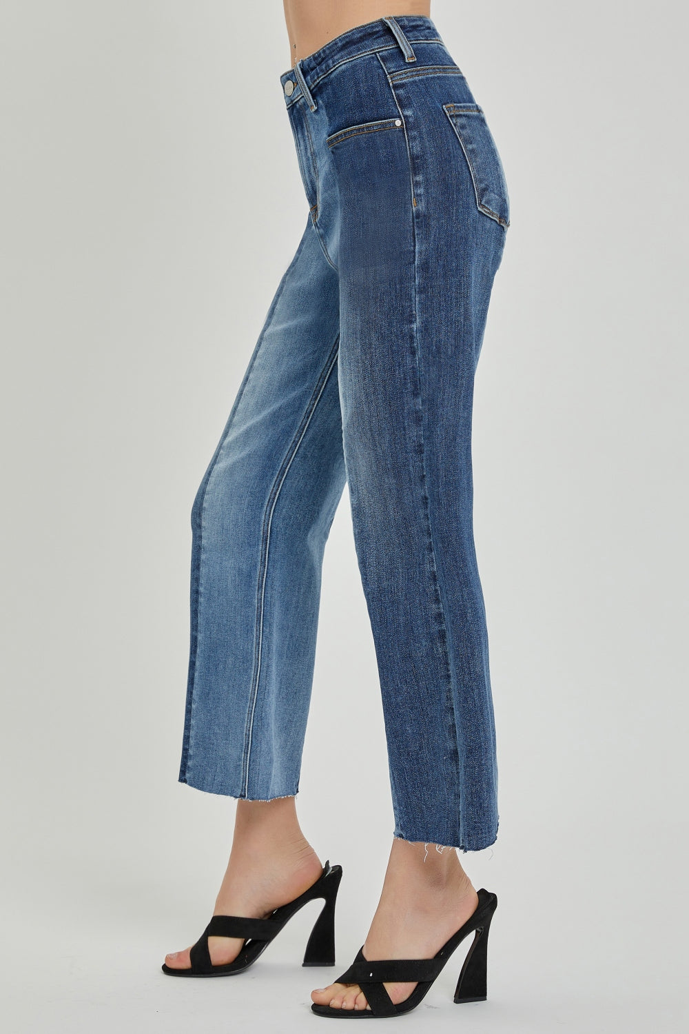 RISEN Full Size Mid-Rise Waist Two-Tones Jeans with Pockets - Sydney So Sweet