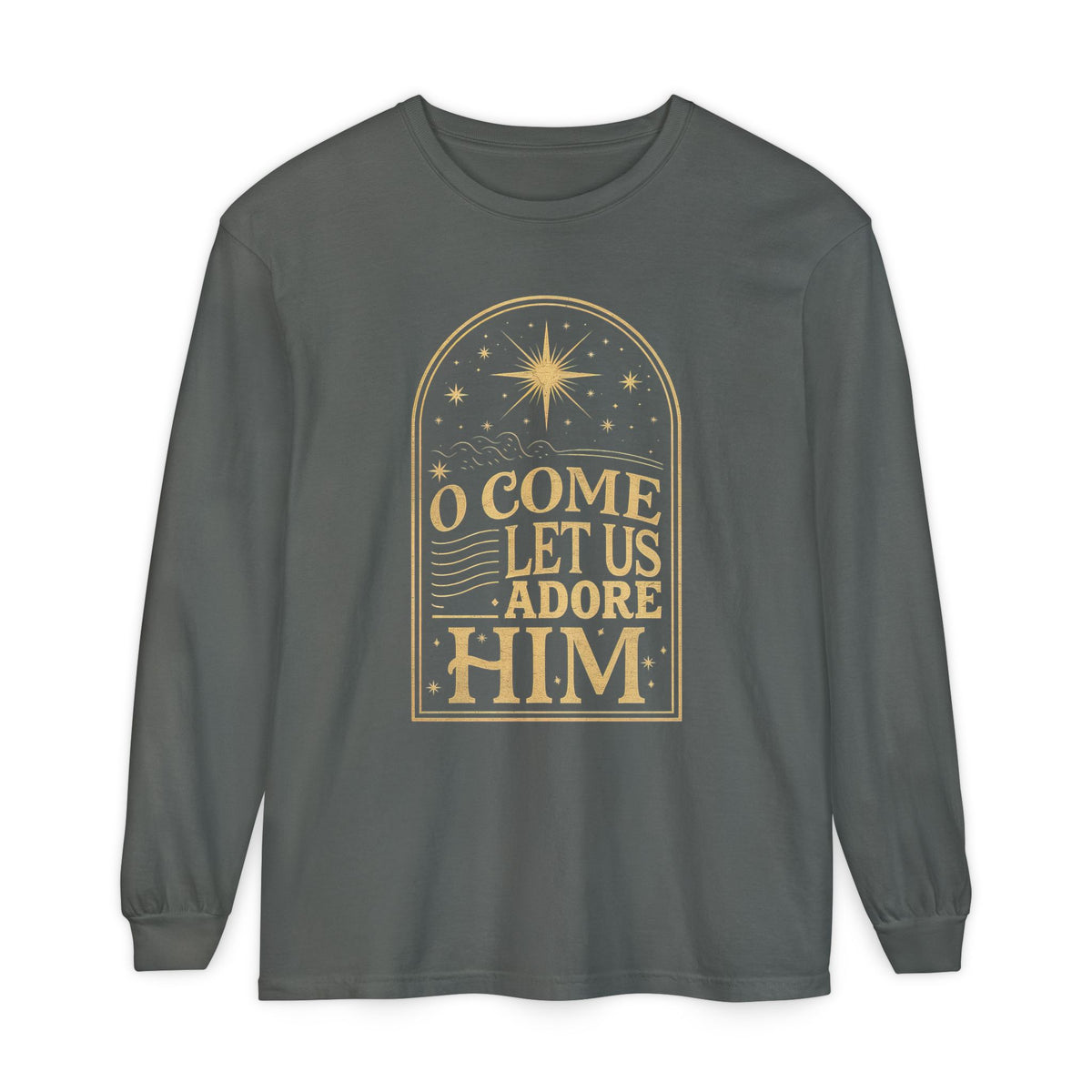 O Come Let Us Adore Him Long Sleeve T-Shirt Christmas Distressed Graphic Tee
