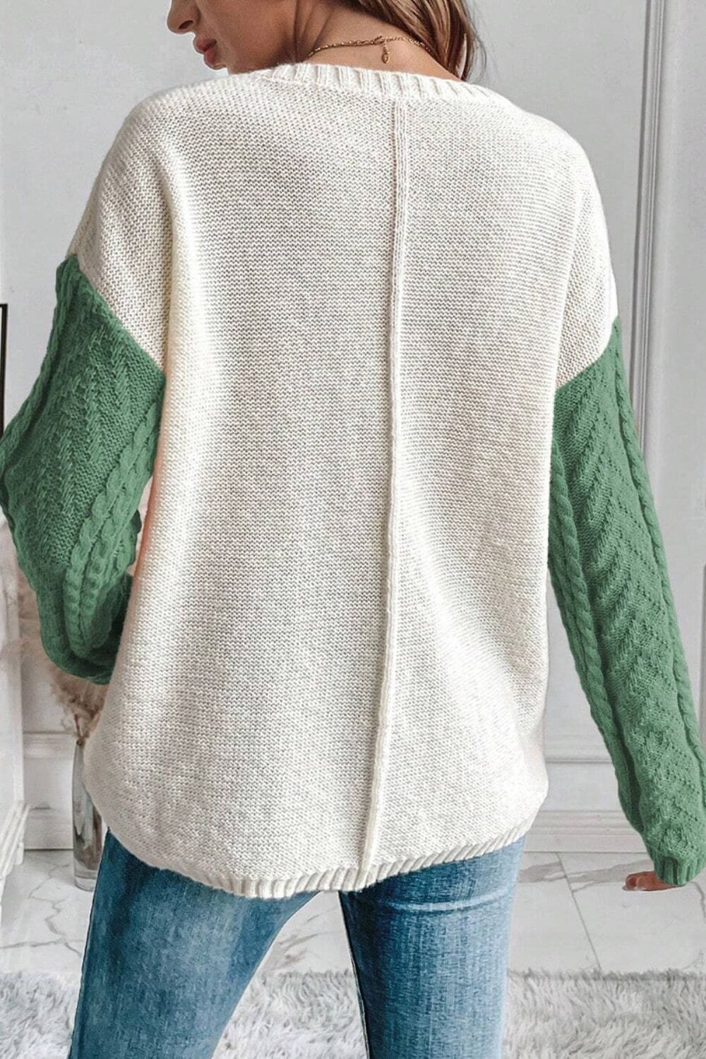 Color Block Round Neck Long Sleeve Sweater - Sydney So Sweet