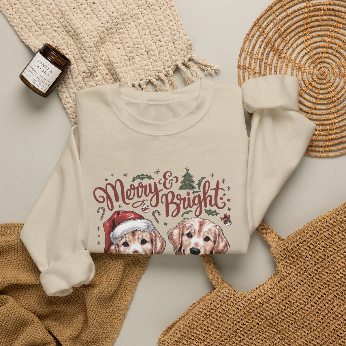 Merry & Bright Christmas Dogs Crewneck Unisex Sweatshirt