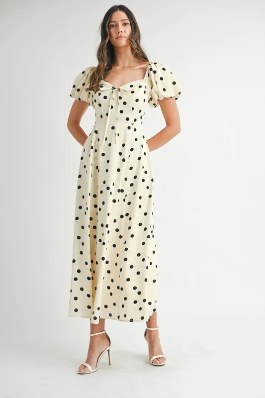 MABLE Polka Dot Puff Sleeve Midi Dress - Sydney So Sweet