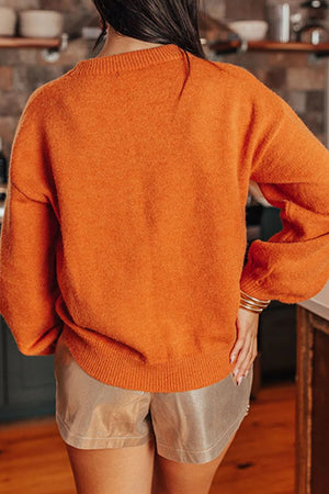 Thanksgiving Script Round Neck Long Sleeve Sweater - Sydney So Sweet