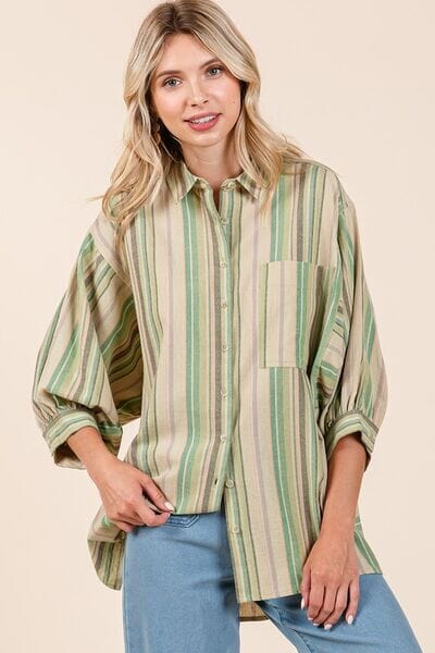Mittoshop Striped Bubble Sleeve Button Down Shirt - Sydney So Sweet