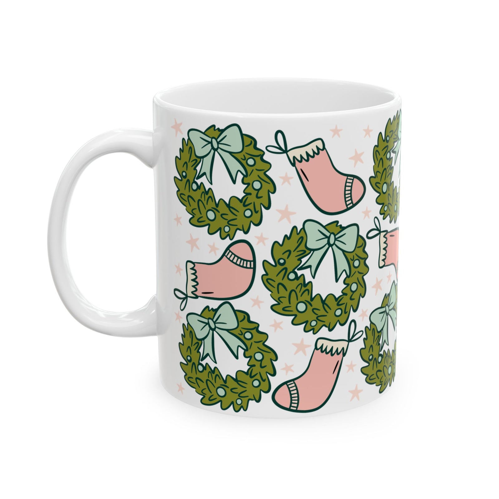 Holly Jolly Christmas Stockings Ceramic Mug Coffee Cup (11oz & 15oz)
