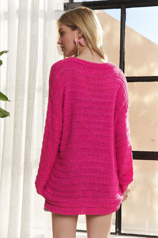 ADORA V-Neck Drop Shoulder Long Sleeve Sweater - Sydney So Sweet