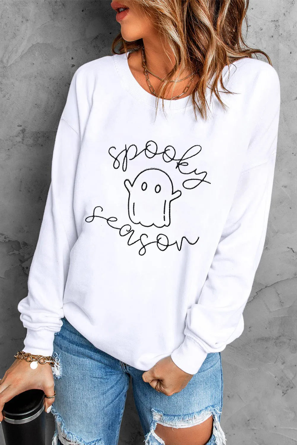 Ghost Graphic Long Sleeve Dropped Shoulder Sweatshirt - Sydney So Sweet