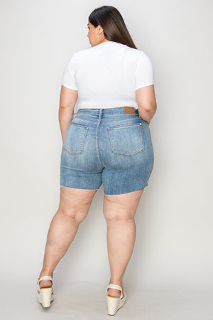 Judy Blue Full Size High Waist Raw Hem Denim Shorts - Sydney So Sweet