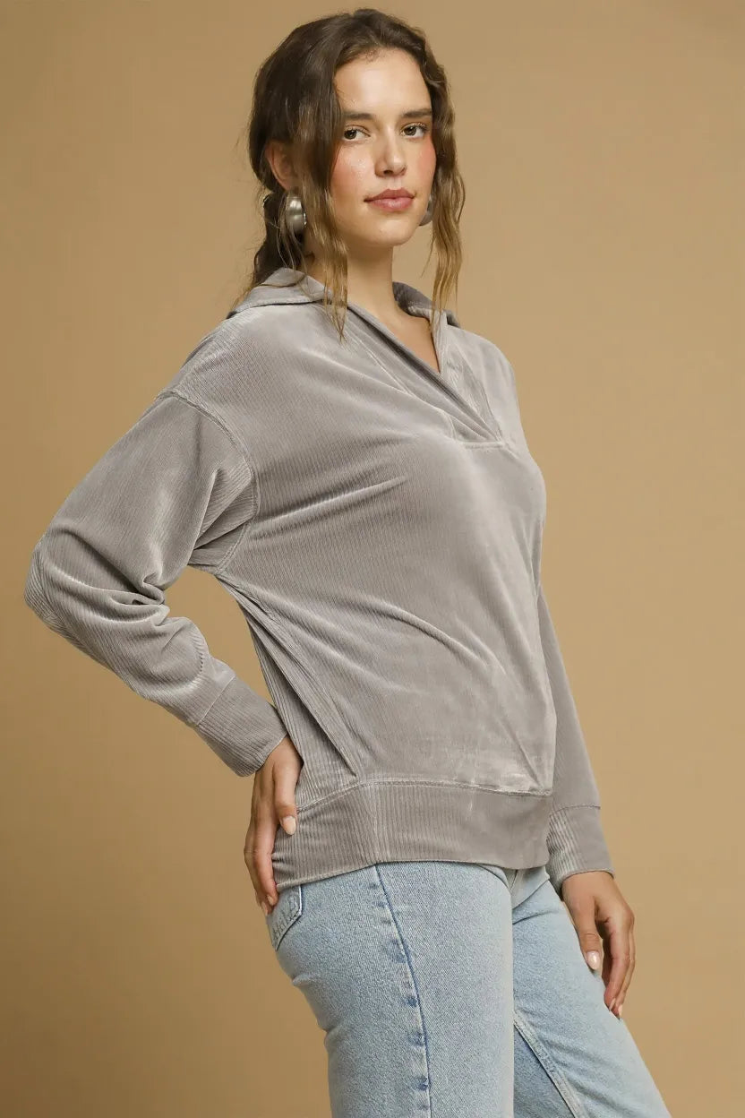 Umgee Soft Thermal Collared Long Sleeve Top - Sydney So Sweet