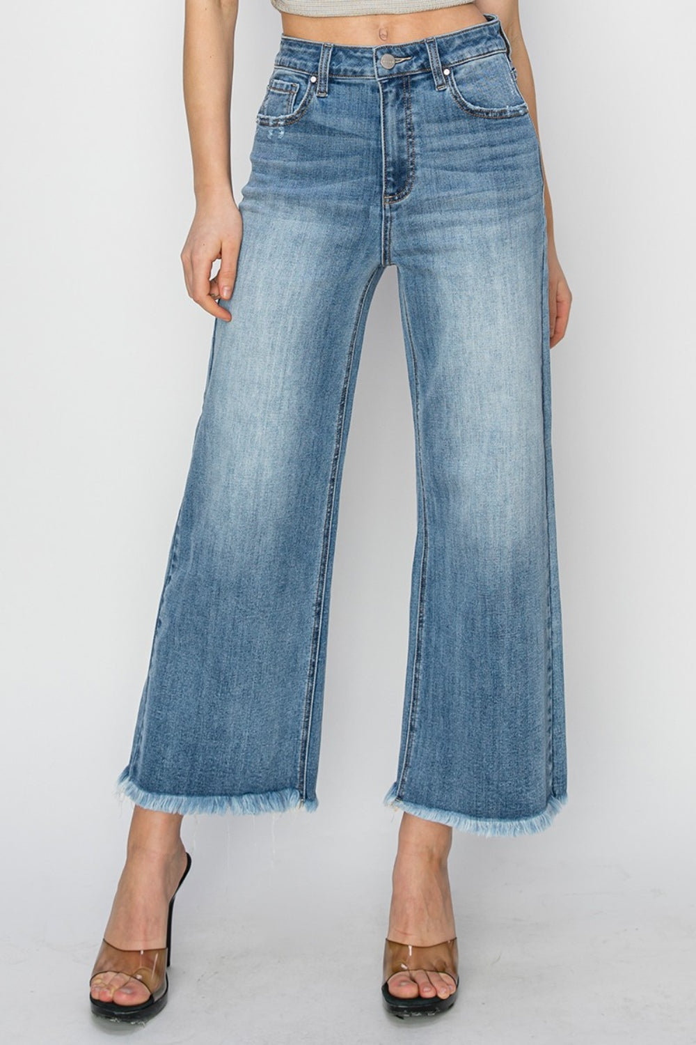 RISEN Raw Hem Cropped Wide Leg Jeans - Sydney So Sweet