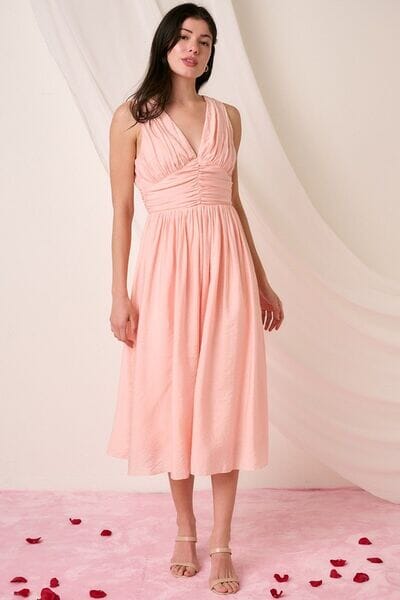 Mittoshop Ruched V-Neck Sleeveless Midi Dress - Sydney So Sweet