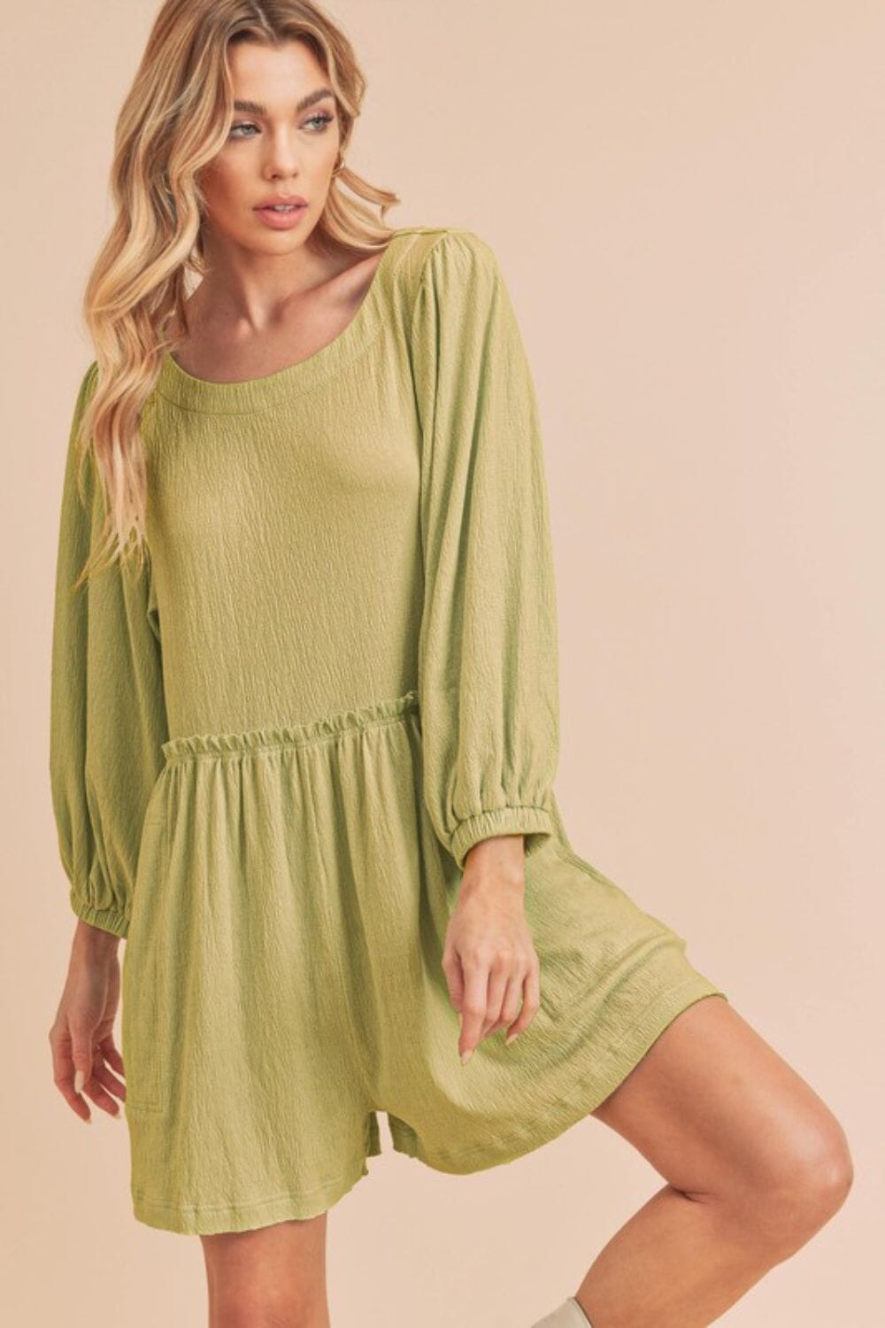 Aemi + Co Frill Round Neck Long Sleeve Romper with Pockets - Sydney So Sweet