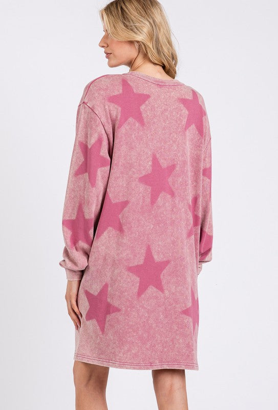 SAGE + FIG Washed Star Print Round Neck Dress - Sydney So Sweet