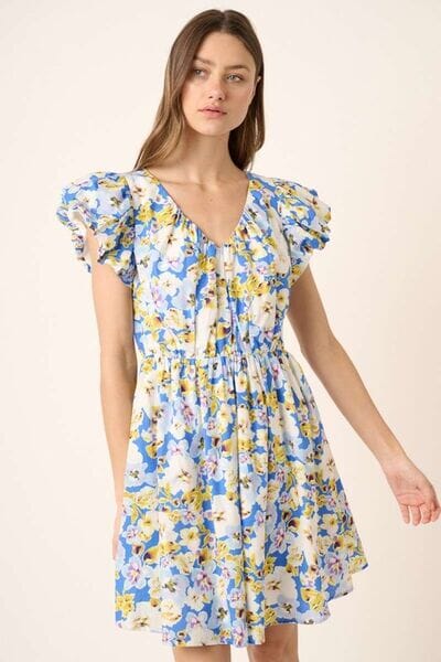 Mittoshop Floral V-Neck Cap Sleeve Mini Dress - Sydney So Sweet