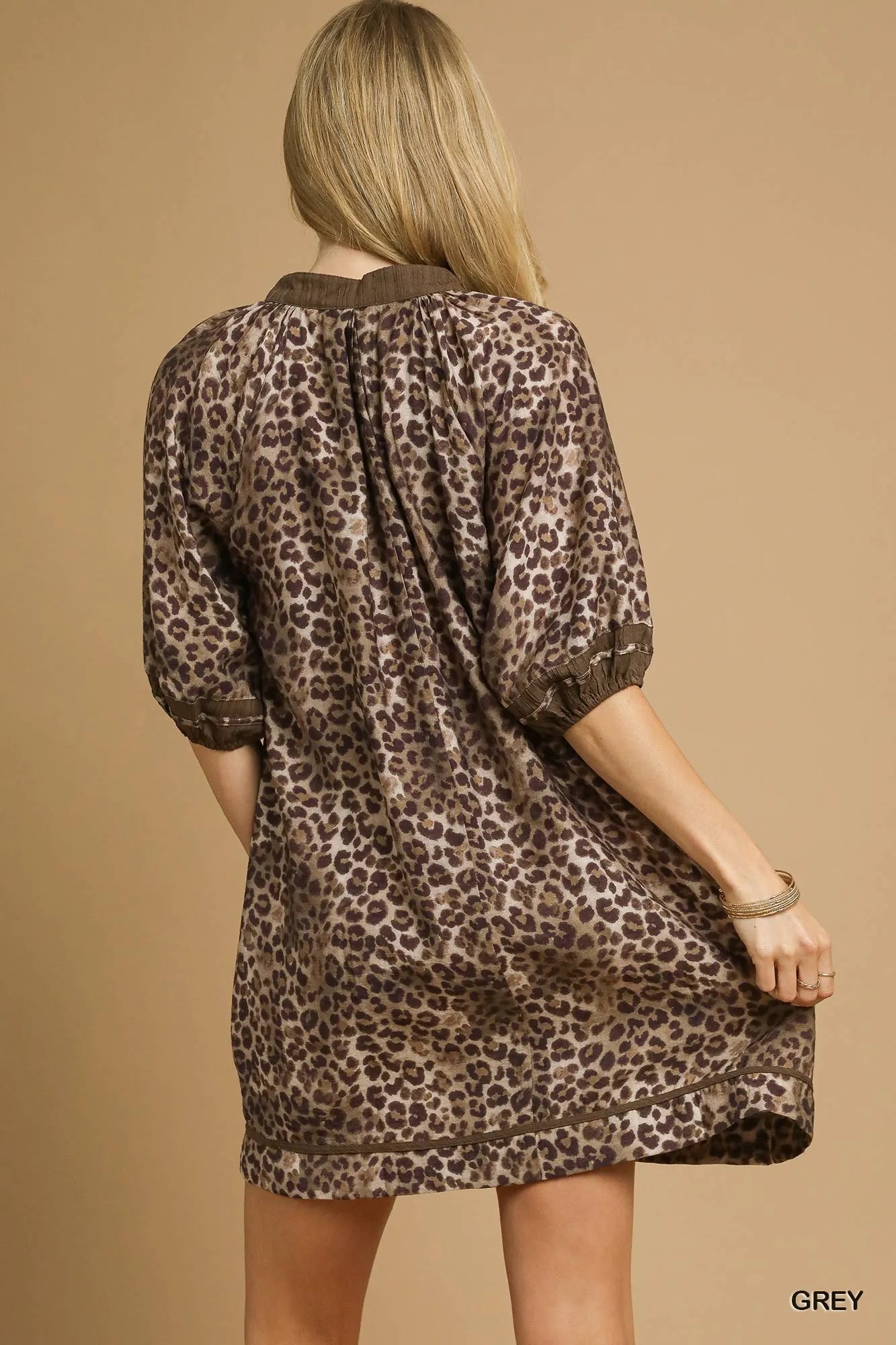 Umgee Full Size Leopard Print Mini Dress with Contrast Trim Plus Size - Sydney So Sweet