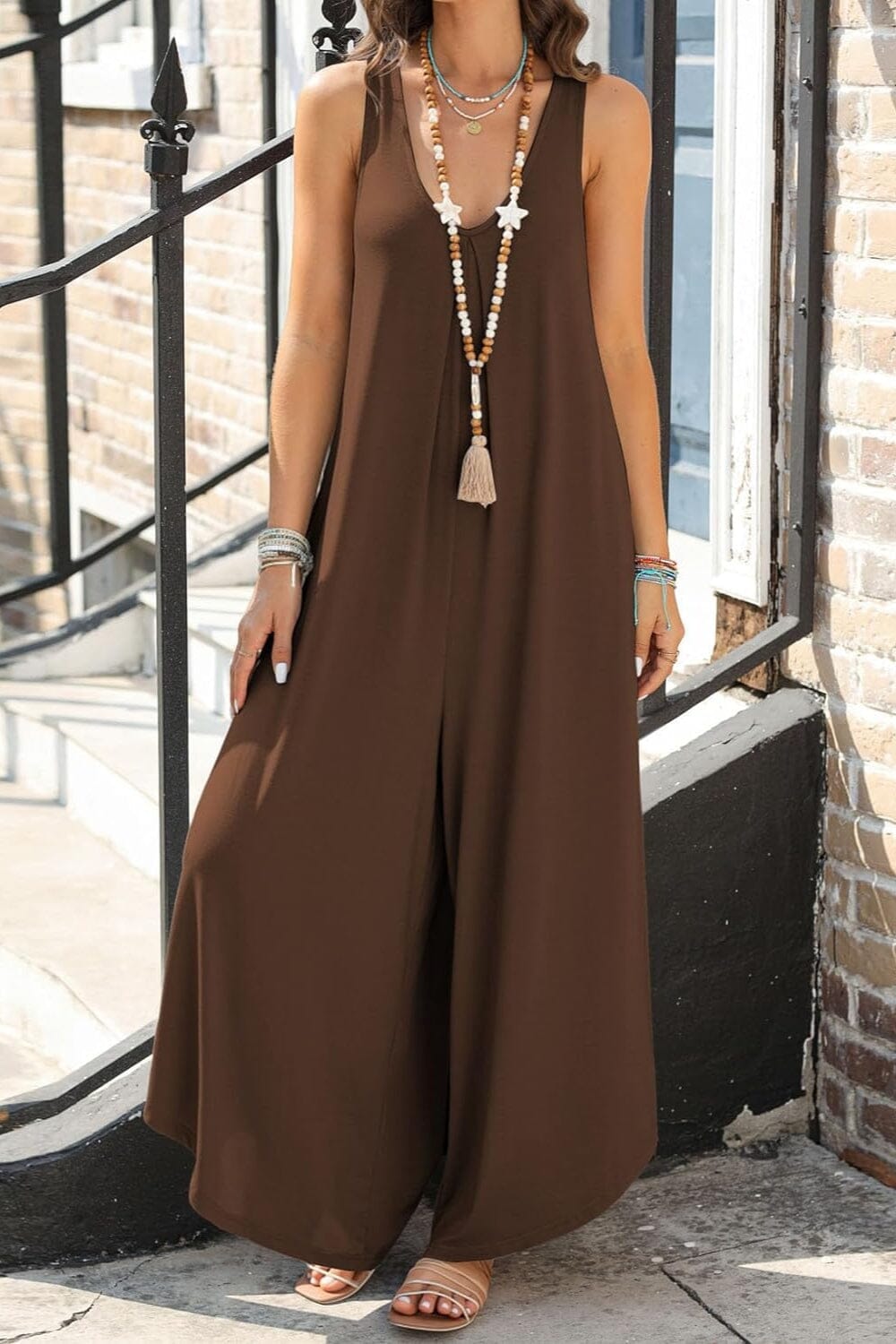 Pocketed Scoop Neck Wide Leg Jumpsuit - Sydney So Sweet