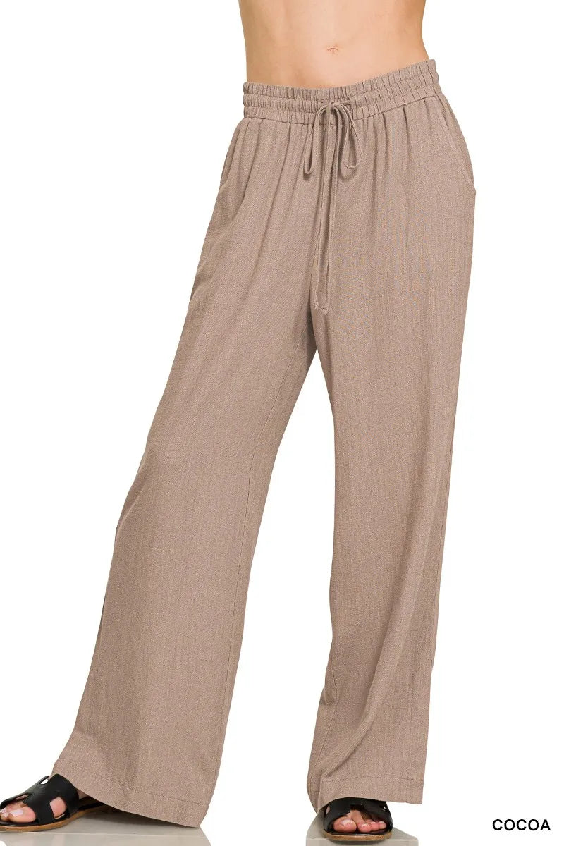 Zenana Linen Drawstring Pants - Sydney So Sweet