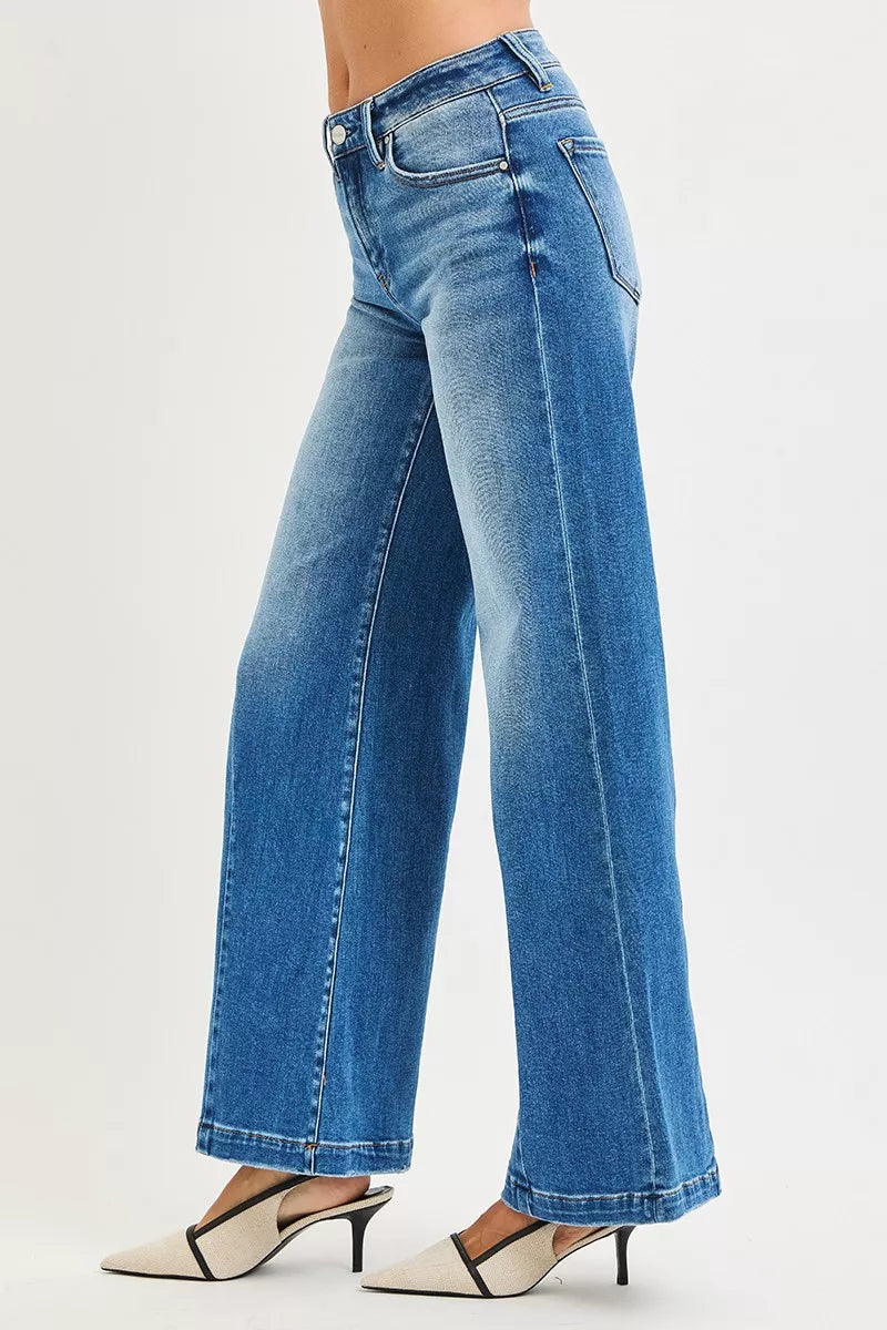 RISEN Full Size Mid Rise Wide Leg Jeans with Flared Look Plus Size - Sydney So Sweet