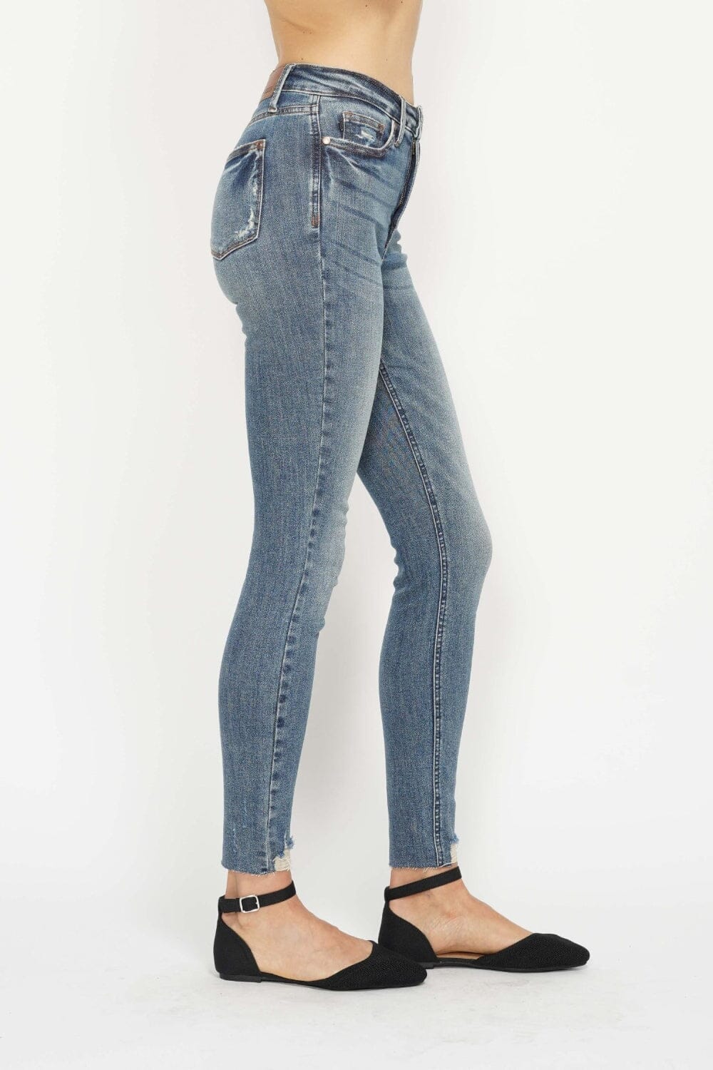 Judy Blue Full Size Tummy Control Vintage Wash Hem Destroy Skinny Jeans - Sydney So Sweet