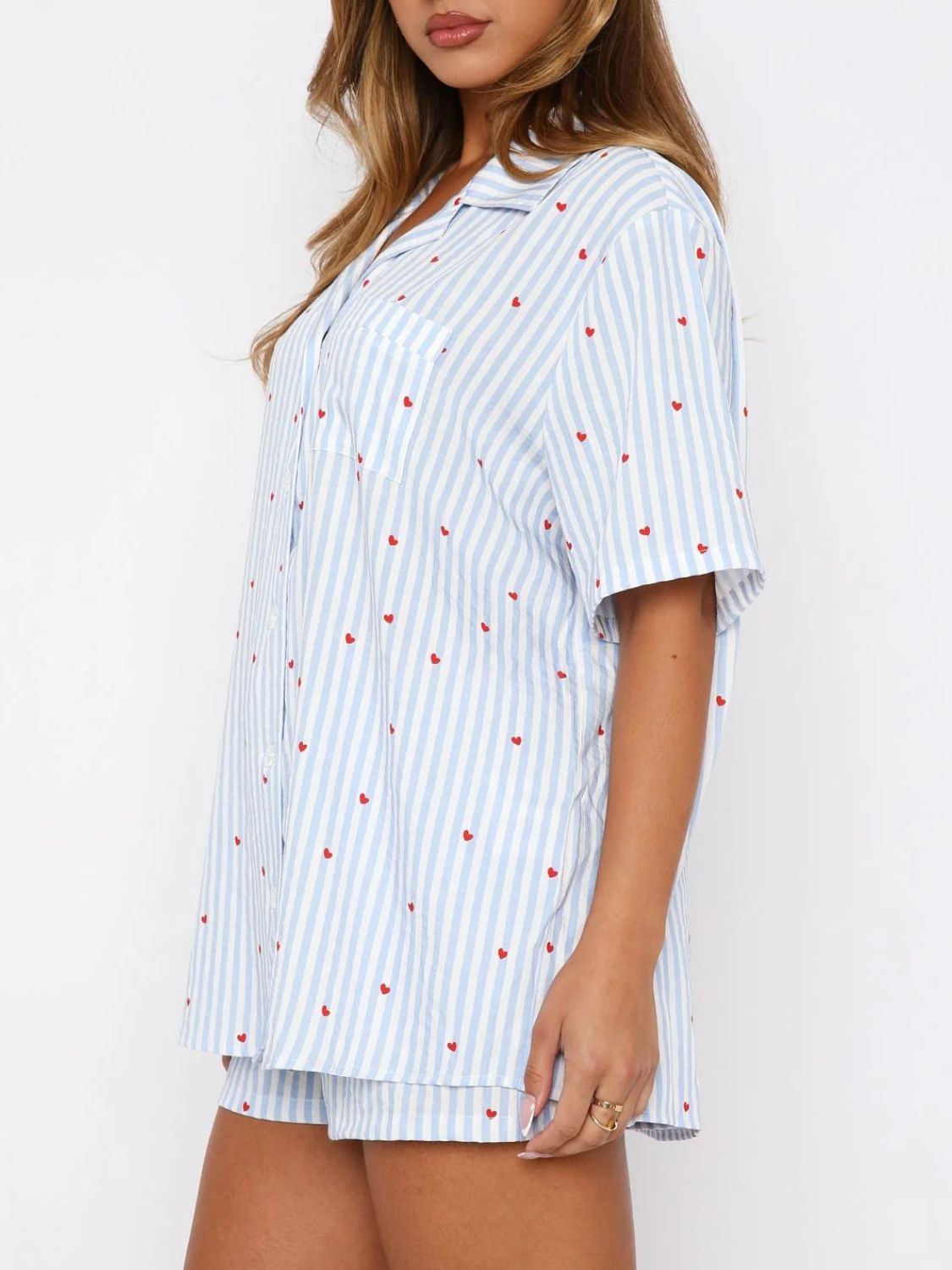 Valentine's Day Printed Collared Neck Short Sleeve Top and Shorts Set - Sydney So Sweet