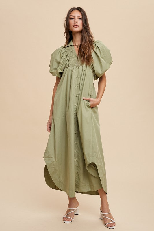 Annie Wear Smocked Puff Sleeve Midi Dress - Sydney So Sweet