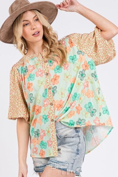 SAGE+FIG Button Down Bubble Sleeves Shirt - Sydney So Sweet