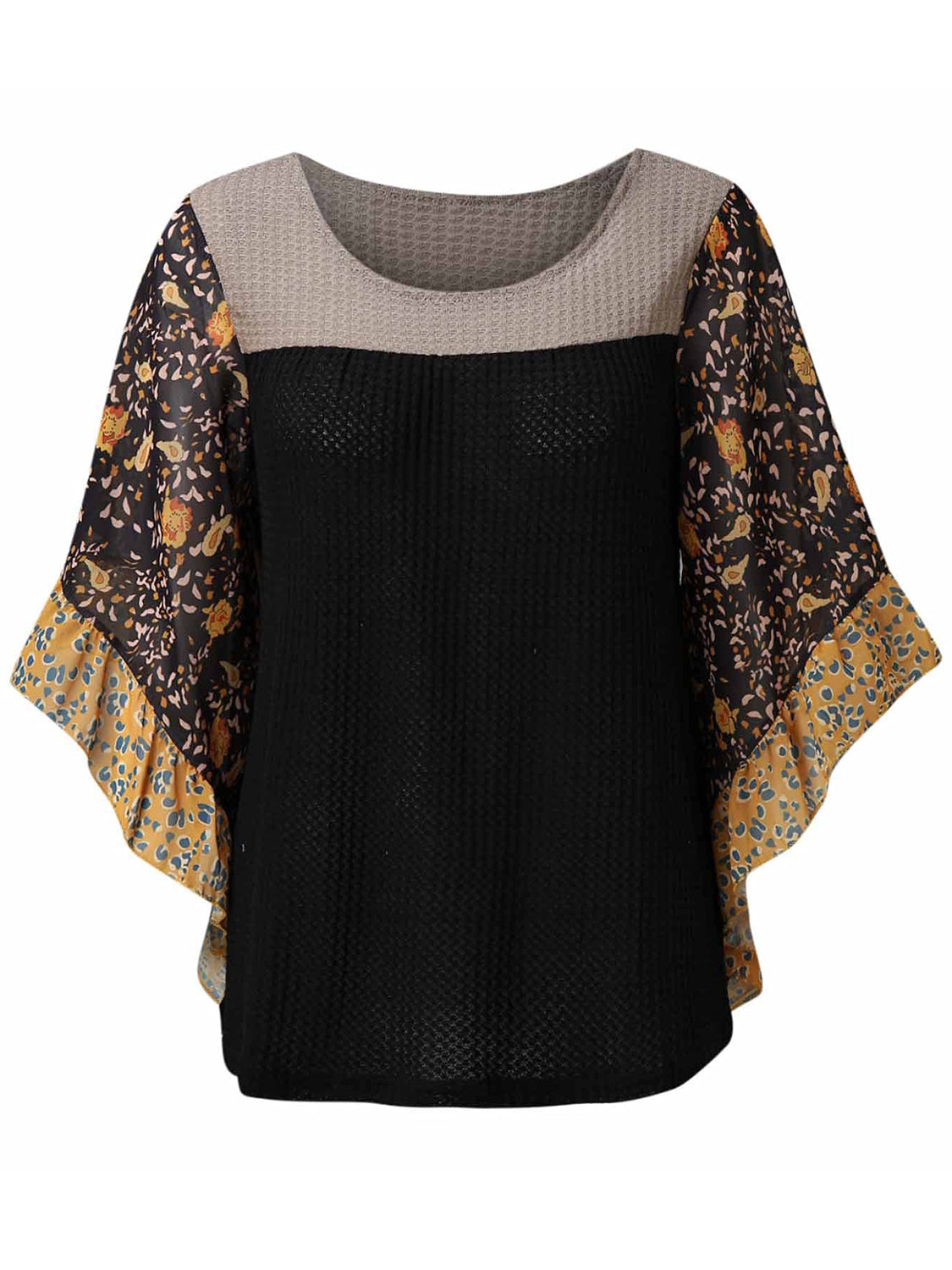 Full Size Printed Round Neck Three-Quarter Sleeve Blouse - Sydney So Sweet