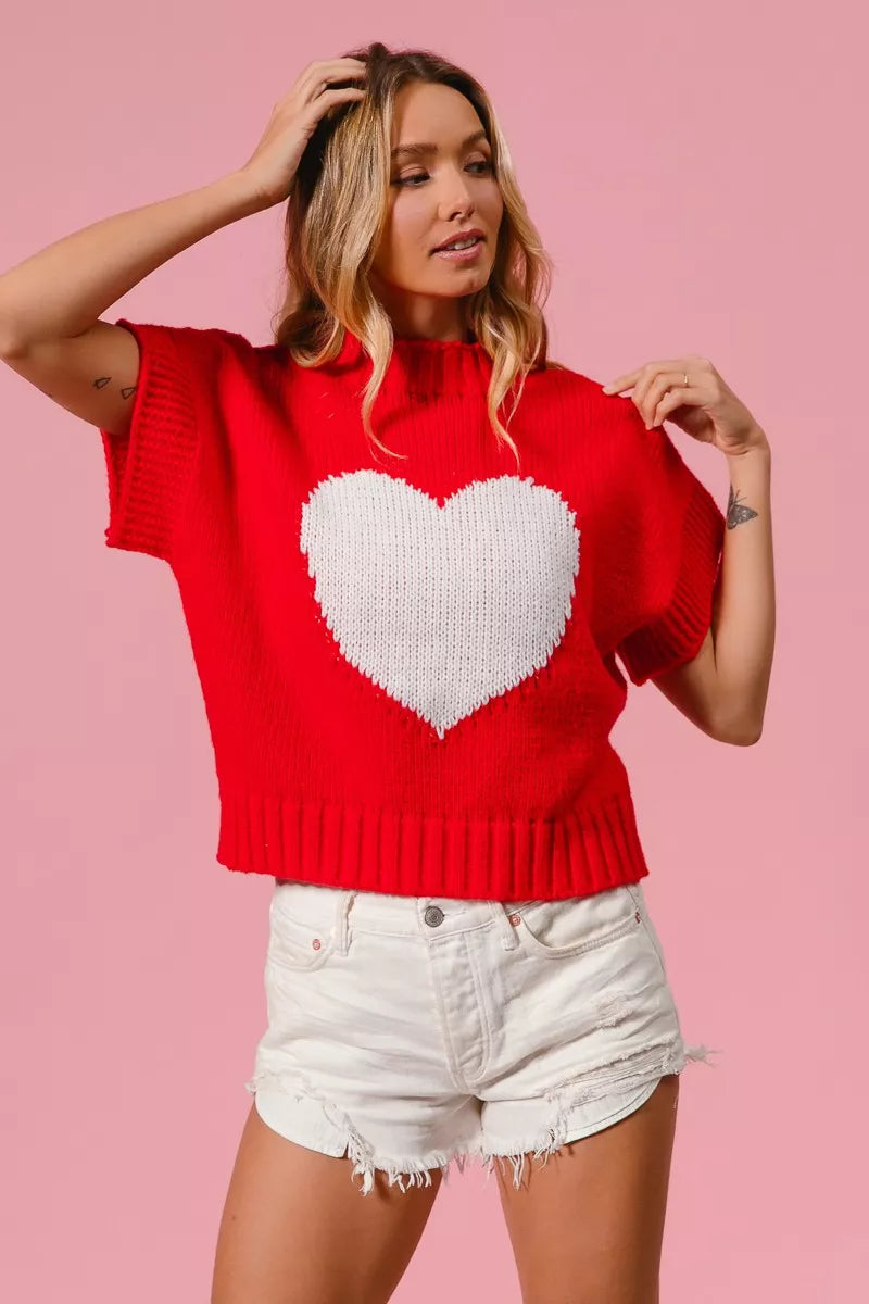 BiBi Rib Banded Heart Pattern Valentines Sweater - Sydney So Sweet