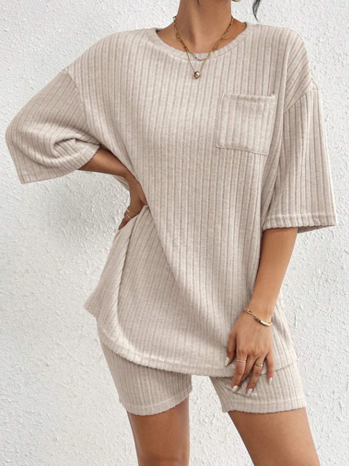 Ribbed Round Neck Top and Shorts Set - Sydney So Sweet