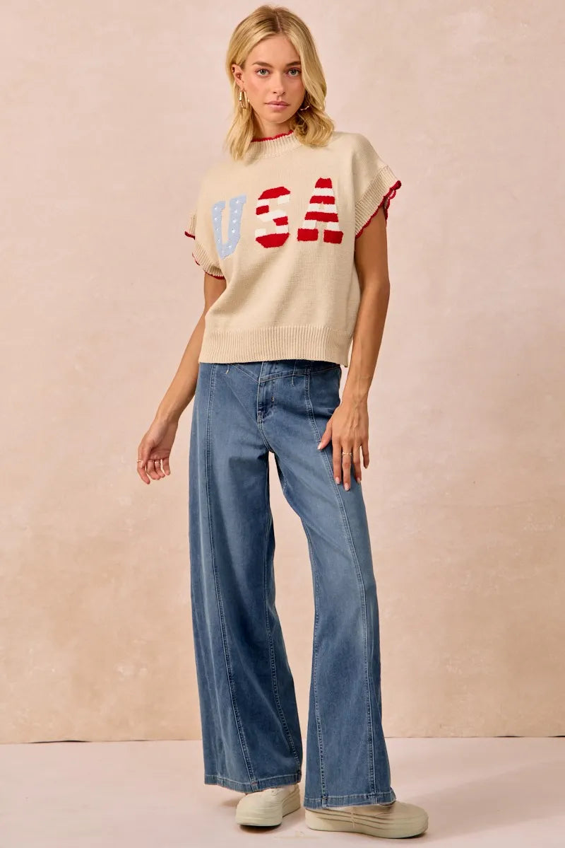 BiBi USA Patchwork Sweater Vest Top With Contrast Detail - Sydney So Sweet