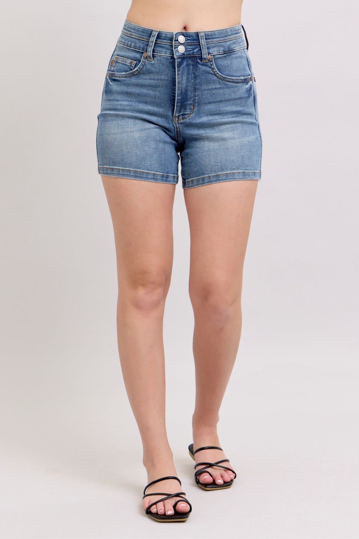 Judy Blue Full Size High Rise Tummy Control Denim Shorts Plus Size - Sydney So Sweet
