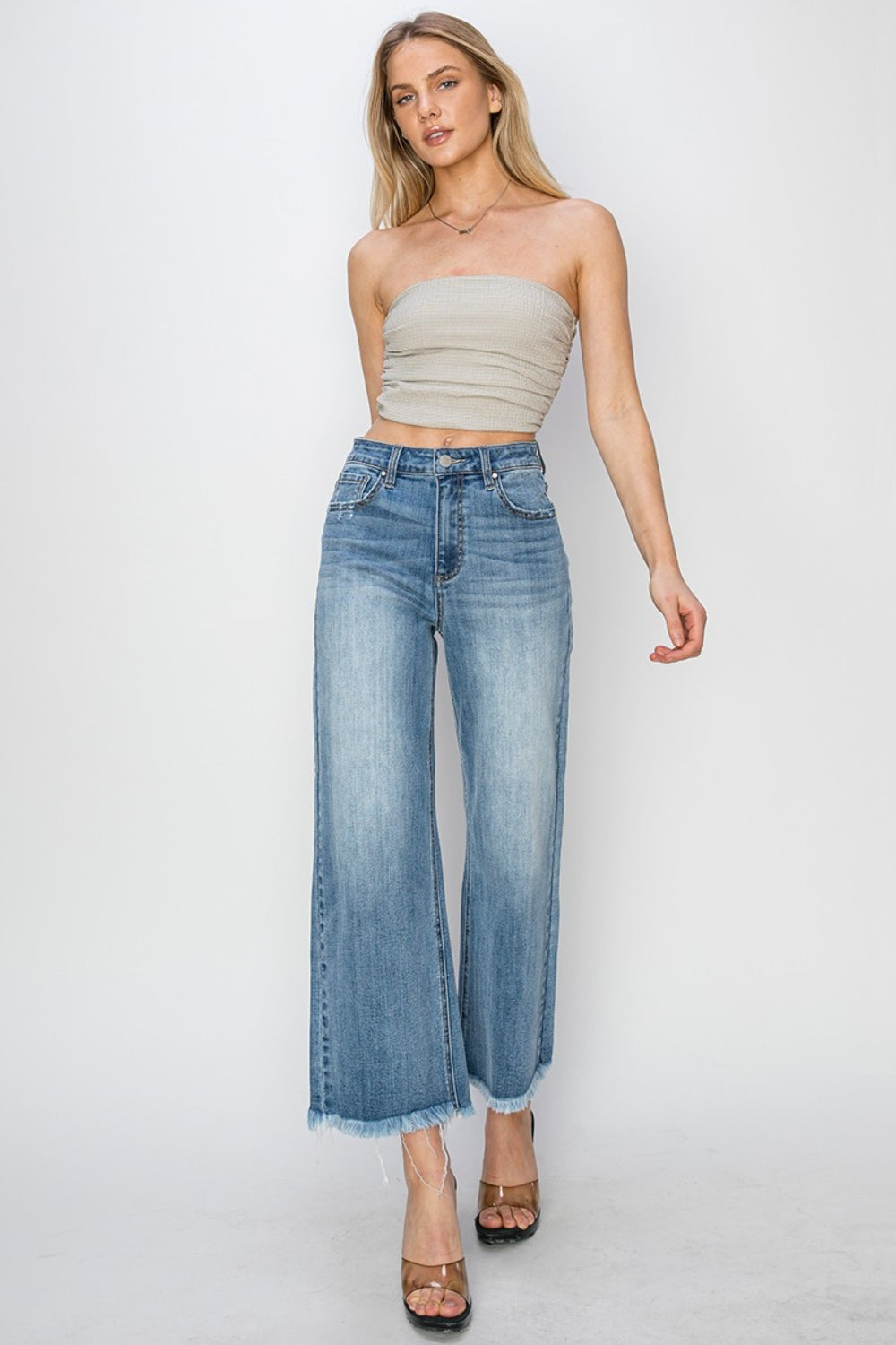 RISEN Raw Hem Cropped Wide Leg Jeans - Sydney So Sweet