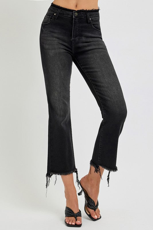 RISEN Full Size Raw Hem Cropped Flare Jeans Plus Size - Sydney So Sweet