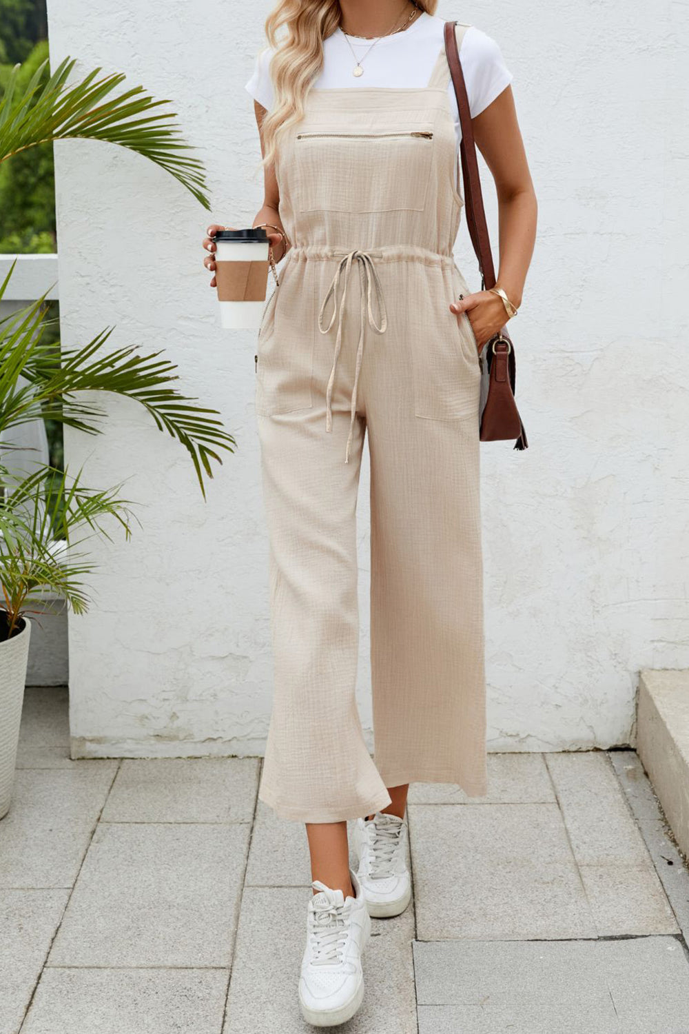 Drawstring Wide Strap Jumpsuit with Pockets - Sydney So Sweet
