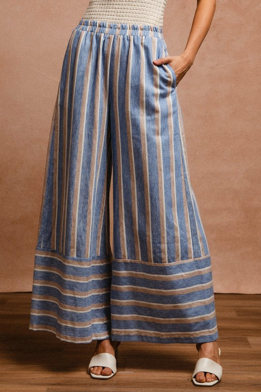 BiBi Striped Wide Leg Pants with Pockets - Sydney So Sweet