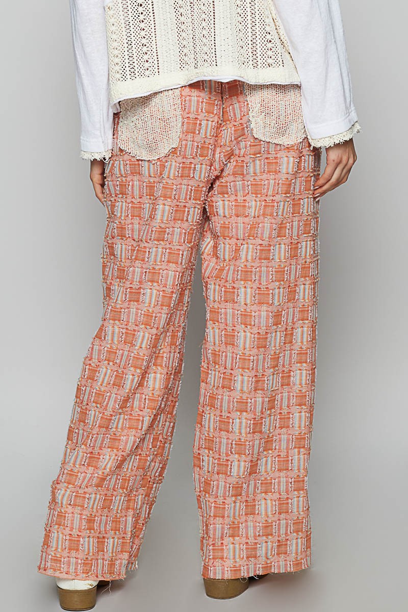 POL Lace Trim Drawstring Checkered Wide Leg Pants - Sydney So Sweet