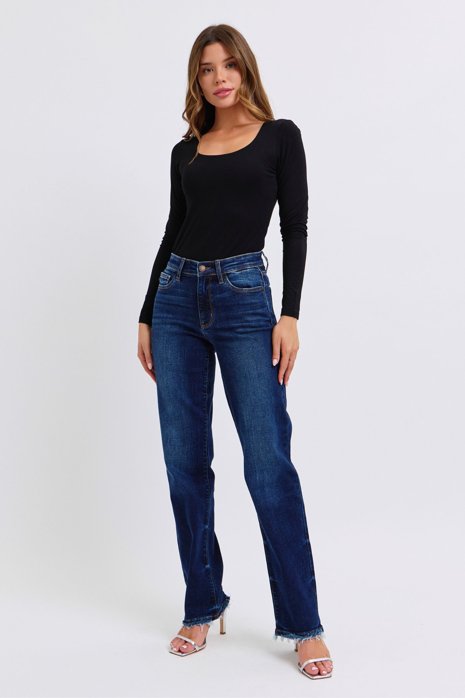 Judy Blue Full Size Raw Hem Straight Leg Jeans - Sydney So Sweet