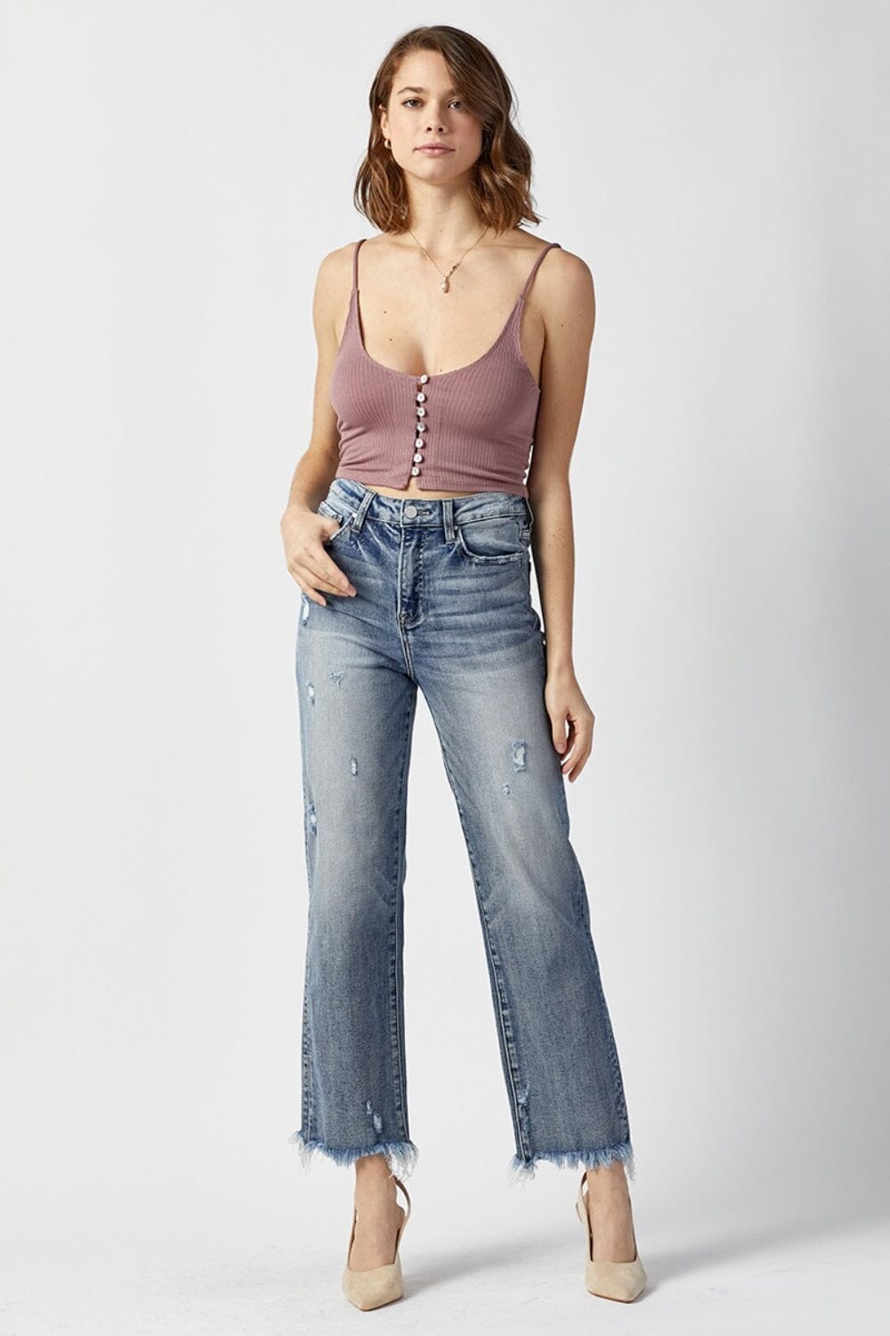 RISEN High Waist Raw Hem Straight Jeans - Sydney So Sweet