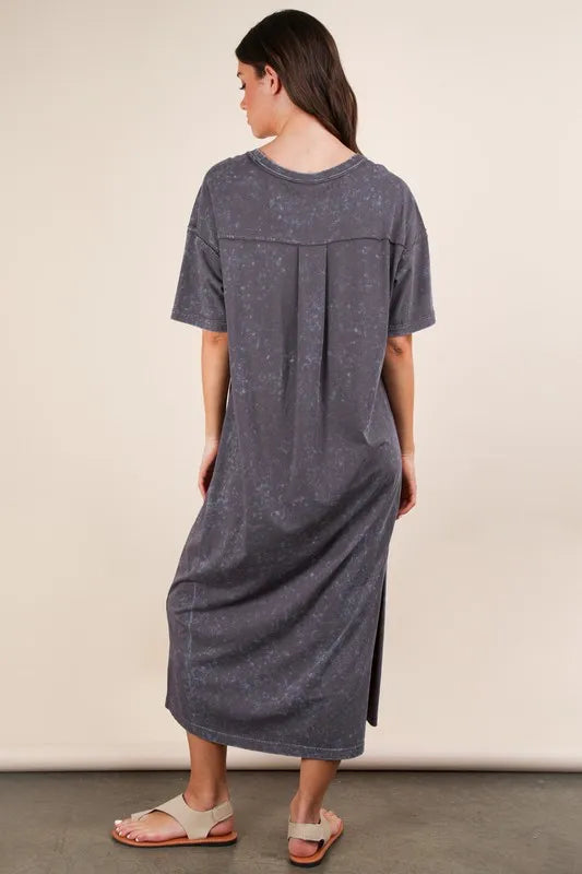VERY J Plus Size Mineral Washed Casual Comfy Midi Dress - Sydney So Sweet