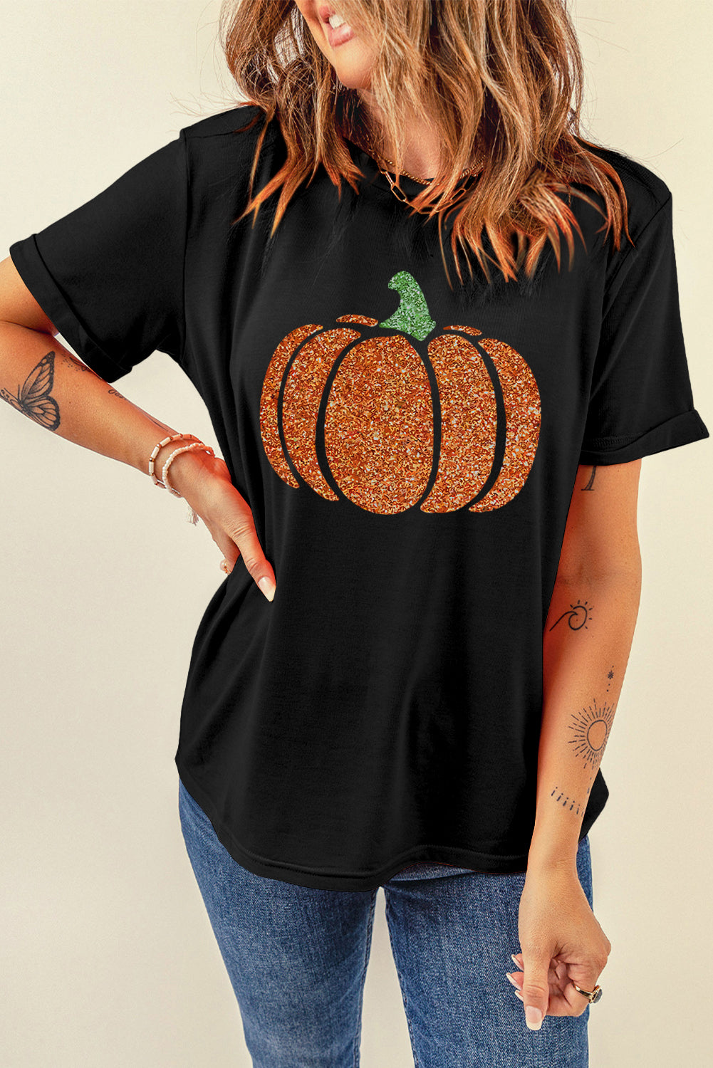 Pumpkin Round Neck Short Sleeve T-Shirt - Sydney So Sweet