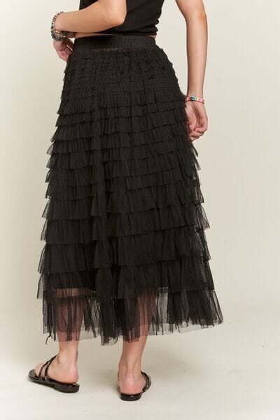 ADORA Elastic Waist Layered Mesh Midi Skirt - Sydney So Sweet