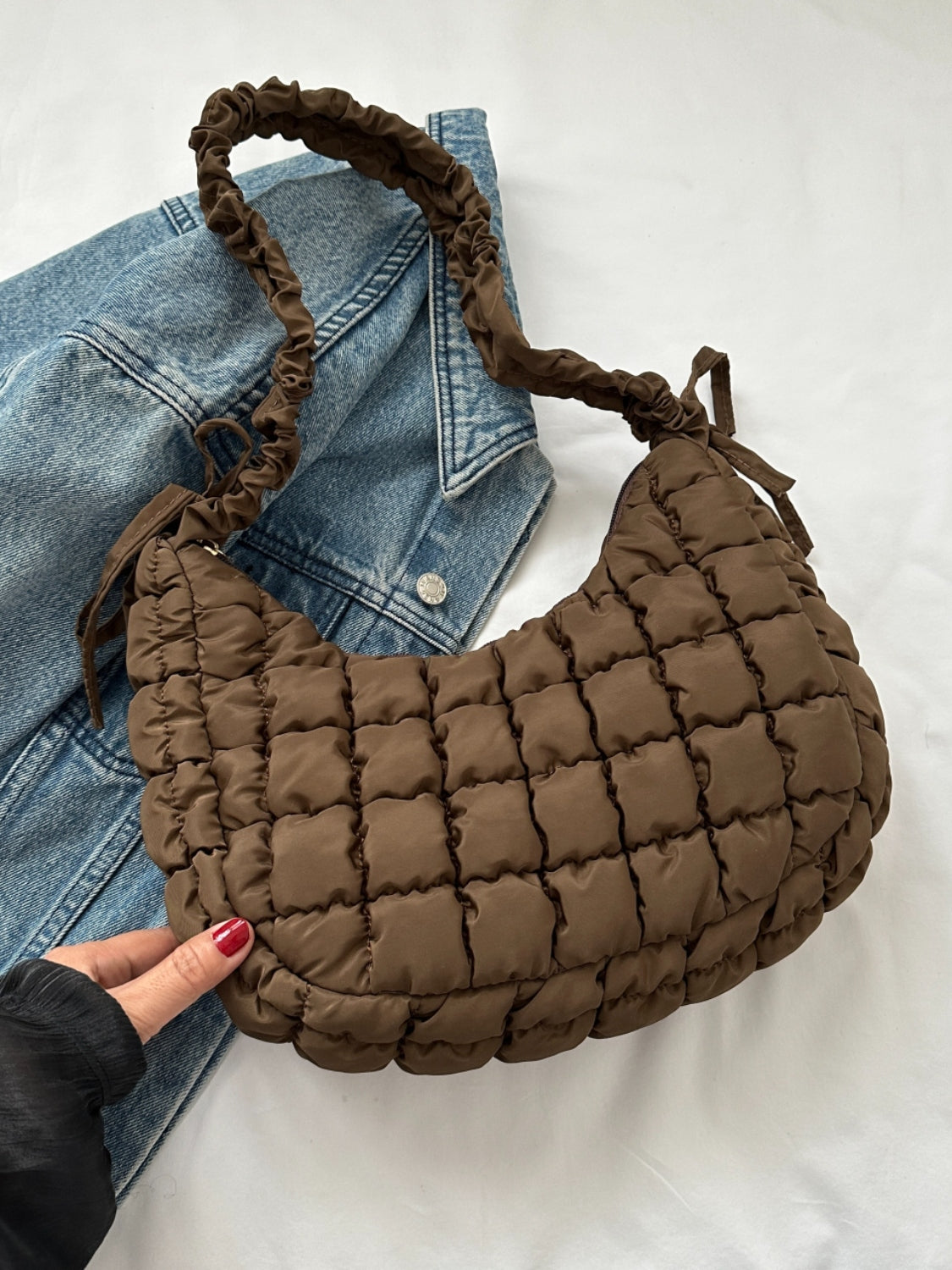 Bubble Texture Ruched Strap Quilted Shoulder Bag - Sydney So Sweet