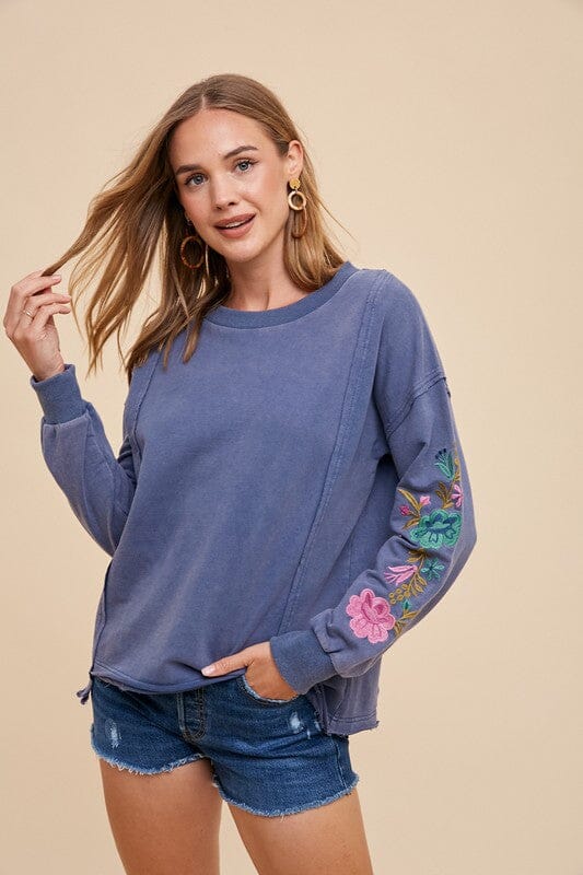Annie Wear Embroidered Long Sleeve French Terry Top - Sydney So Sweet