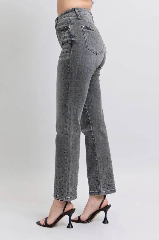 Judy Blue Full Size High Waist Rhinestone Straight Jeans Plus Size - Sydney So Sweet