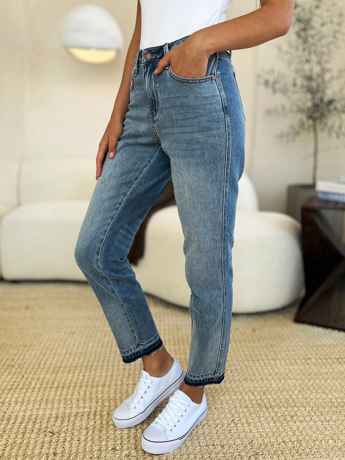 Judy Blue Full Size Mid Rise Rigid Magic Release Hem Jeans - Sydney So Sweet